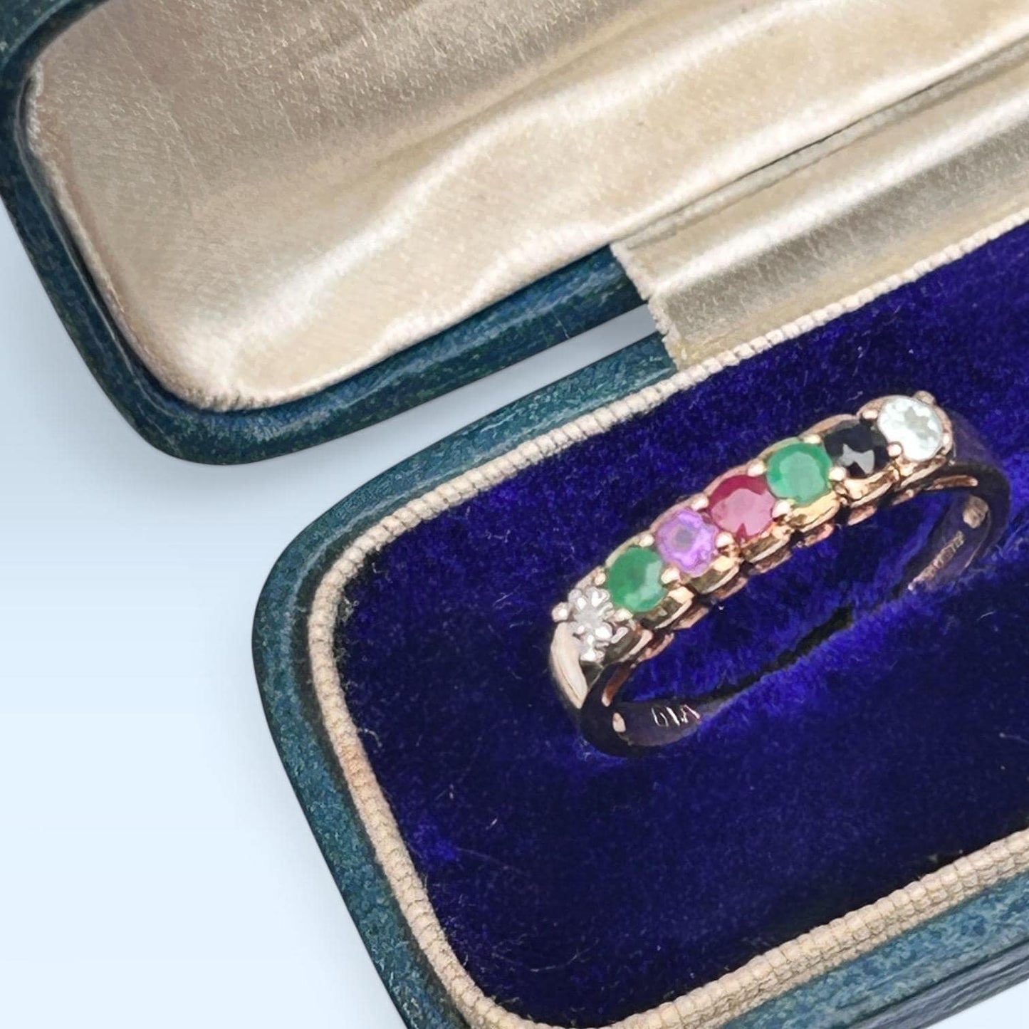 Vintage 9ct Gold Multi stone Eternity Ring Acrostic Jewellery DEAREST Antique Inspired Jewellery UK: N / US 7