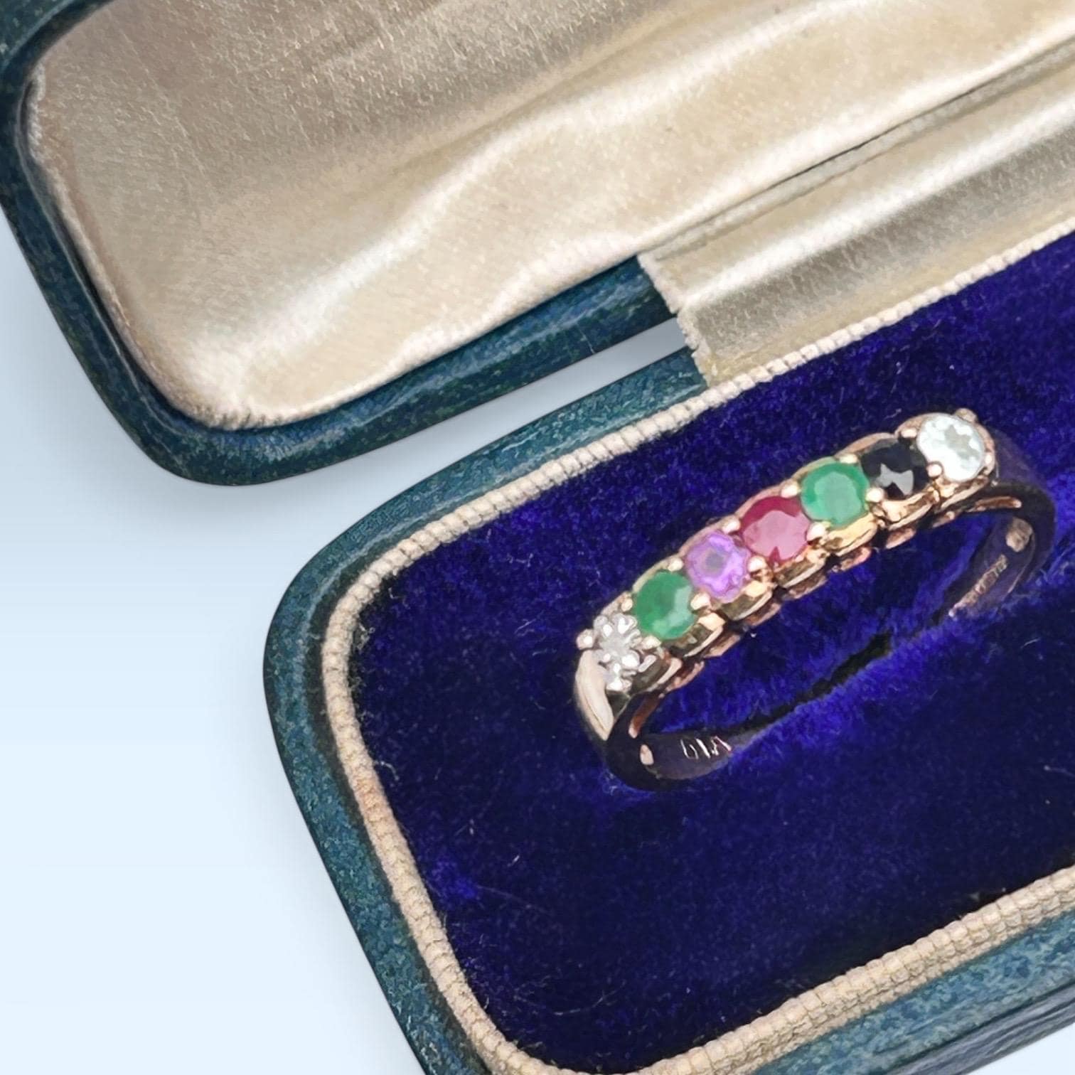 Vintage 9ct Gold Multi stone Eternity Ring Acrostic Jewellery DEAREST Antique Inspired Jewellery UK: N / US 7