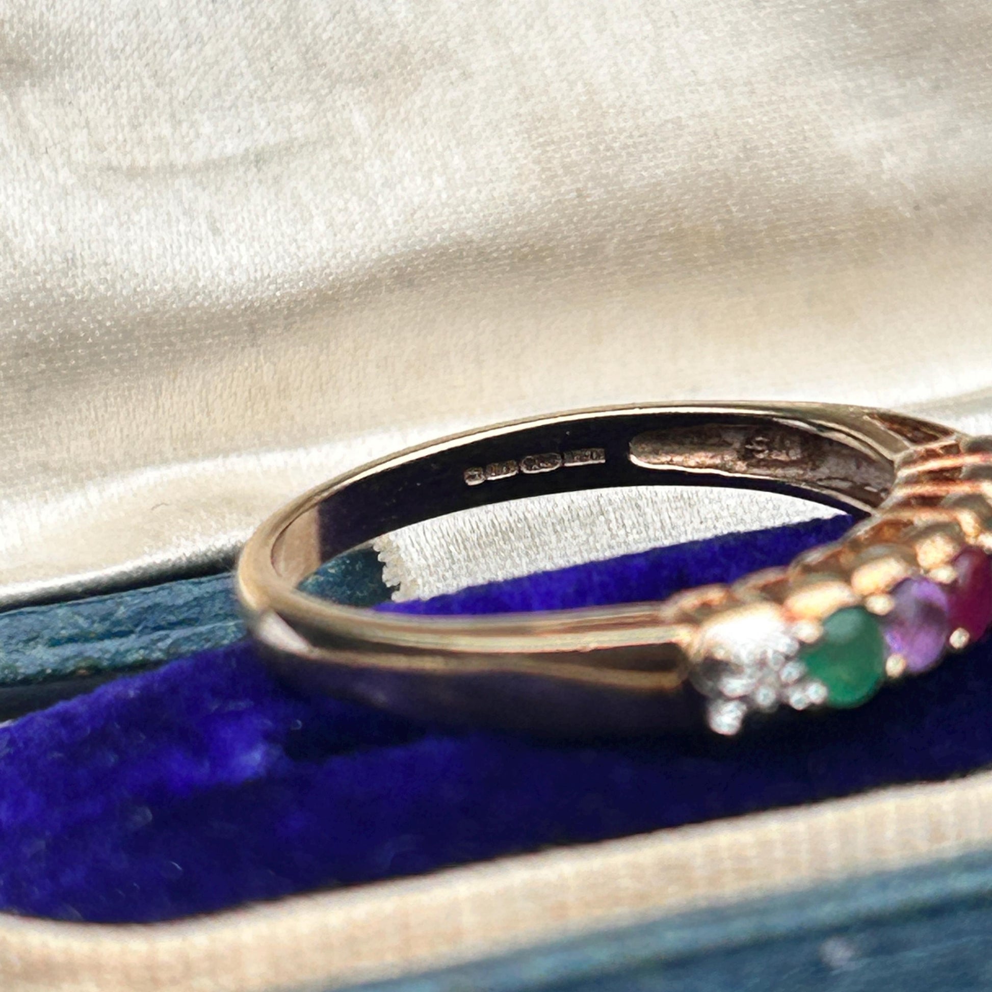 Vintage 9ct Gold Multi stone Eternity Ring Acrostic Jewellery DEAREST Antique Inspired Jewellery UK: N / US 7