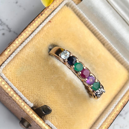 Vintage 9ct Gold Multi stone Eternity Ring Acrostic Jewellery DEAREST Antique Inspired Jewellery UK: N / US 7