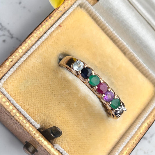 Vintage 9ct Gold Multi stone Eternity Ring Acrostic Jewellery DEAREST Antique Inspired Jewellery UK: N / US 7