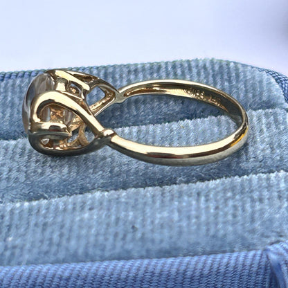 Vintage 9ct Gold Rock Crystal Heart Detail Ring - Natural Rock Crystal UK K / 5.5