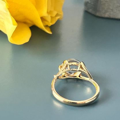 Vintage 9ct Gold Rock Crystal Heart Detail Ring - Natural Rock Crystal UK K / 5.5