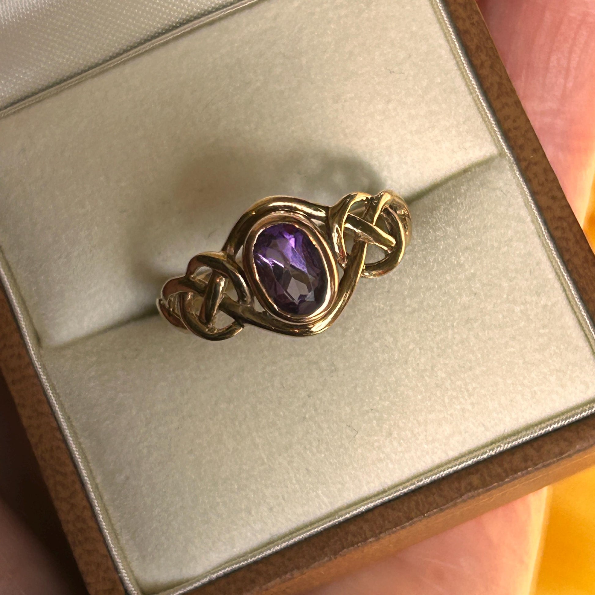 Vintage Clogau 9ct Yellow and Rose Gold Amethyst Celtic Ring Size UK P /US 8 - Welsh Gold