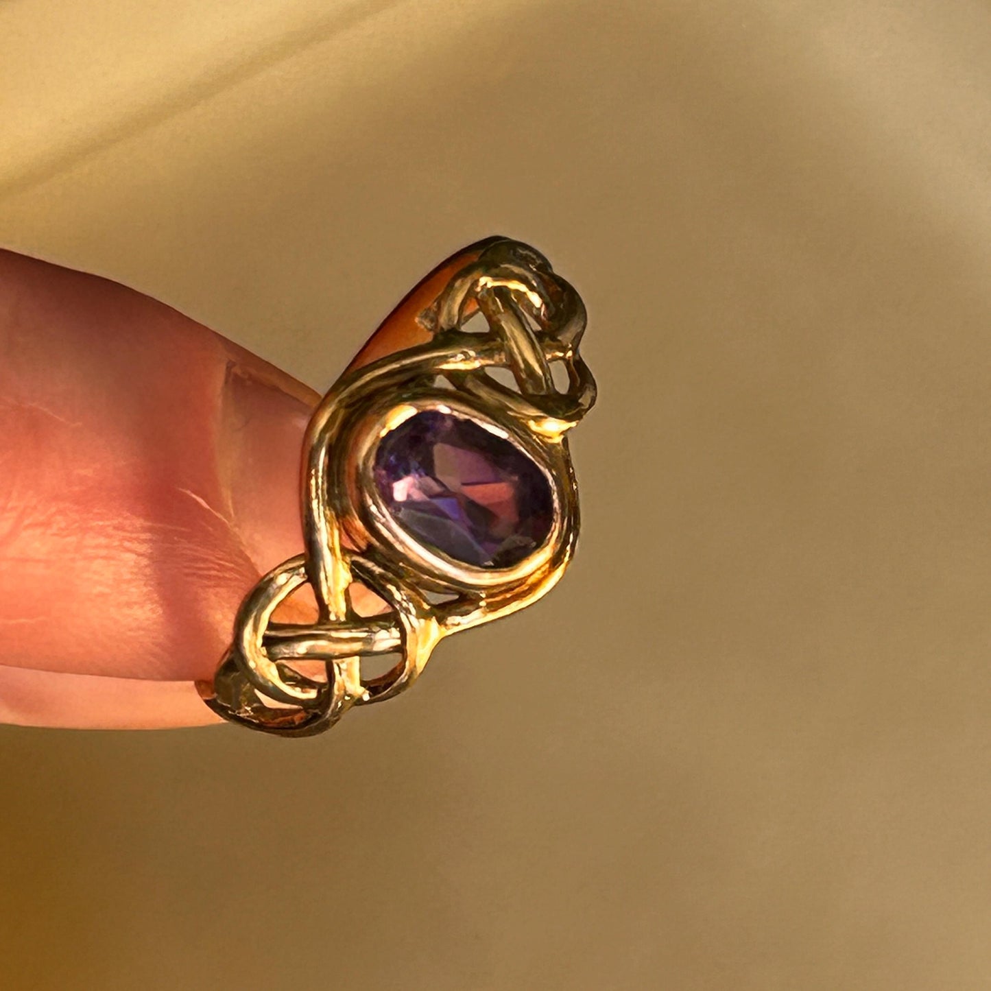 Vintage Clogau 9ct Yellow and Rose Gold Amethyst Celtic Ring Size UK P /US 8 - Welsh Gold