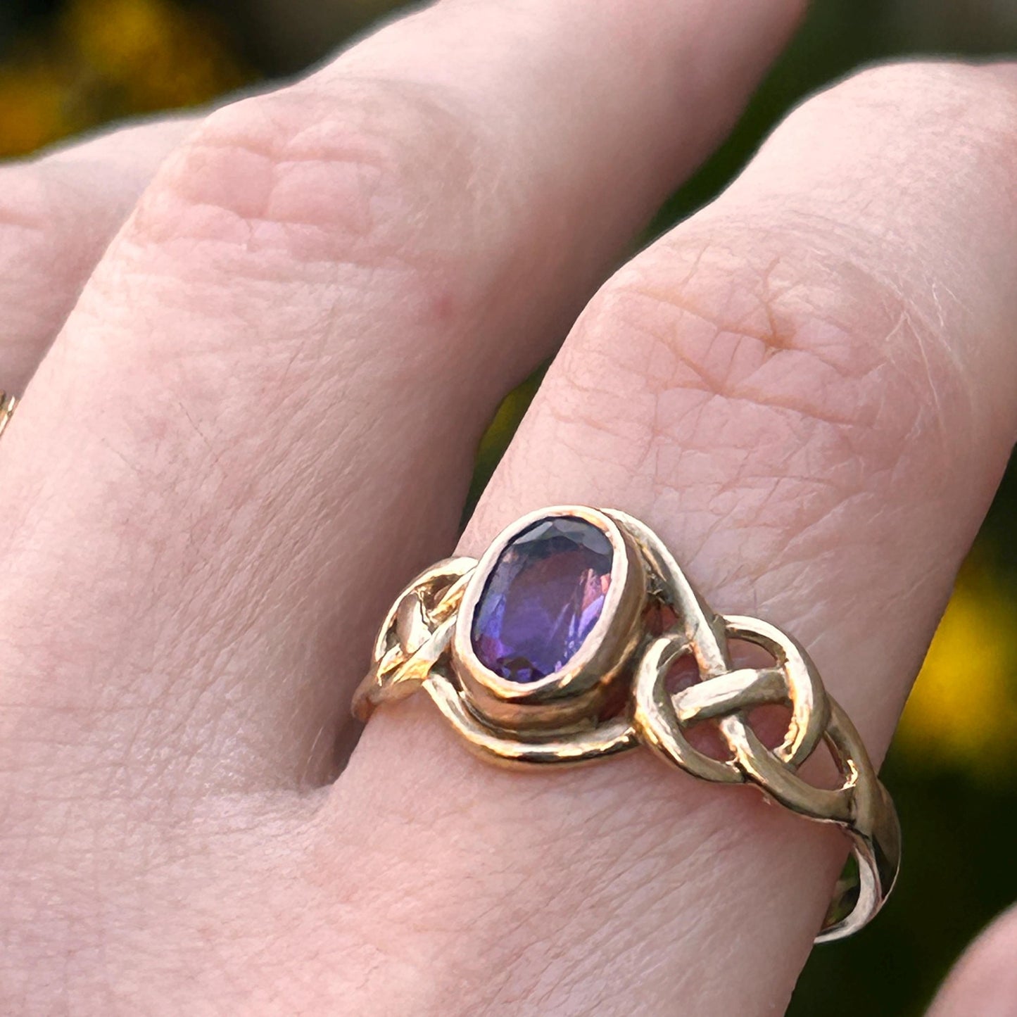 Vintage Clogau 9ct Yellow and Rose Gold Amethyst Celtic Ring Size UK P /US 8 - Welsh Gold