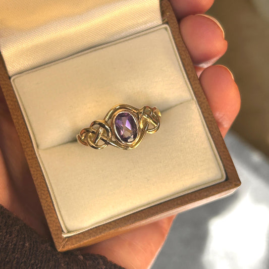Vintage Clogau 9ct Yellow and Rose Gold Amethyst Celtic Ring Size UK P /US 8 - Welsh Gold