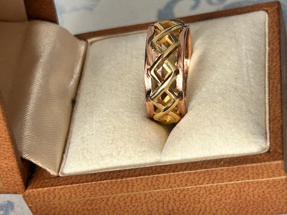 Vintage Clogau 9ct Gold Celtic Weave Band Yellow and Rose Gold Wide Band UK/ Unique Wedding Band: O / US 7.5/ Heirloom Jewellery