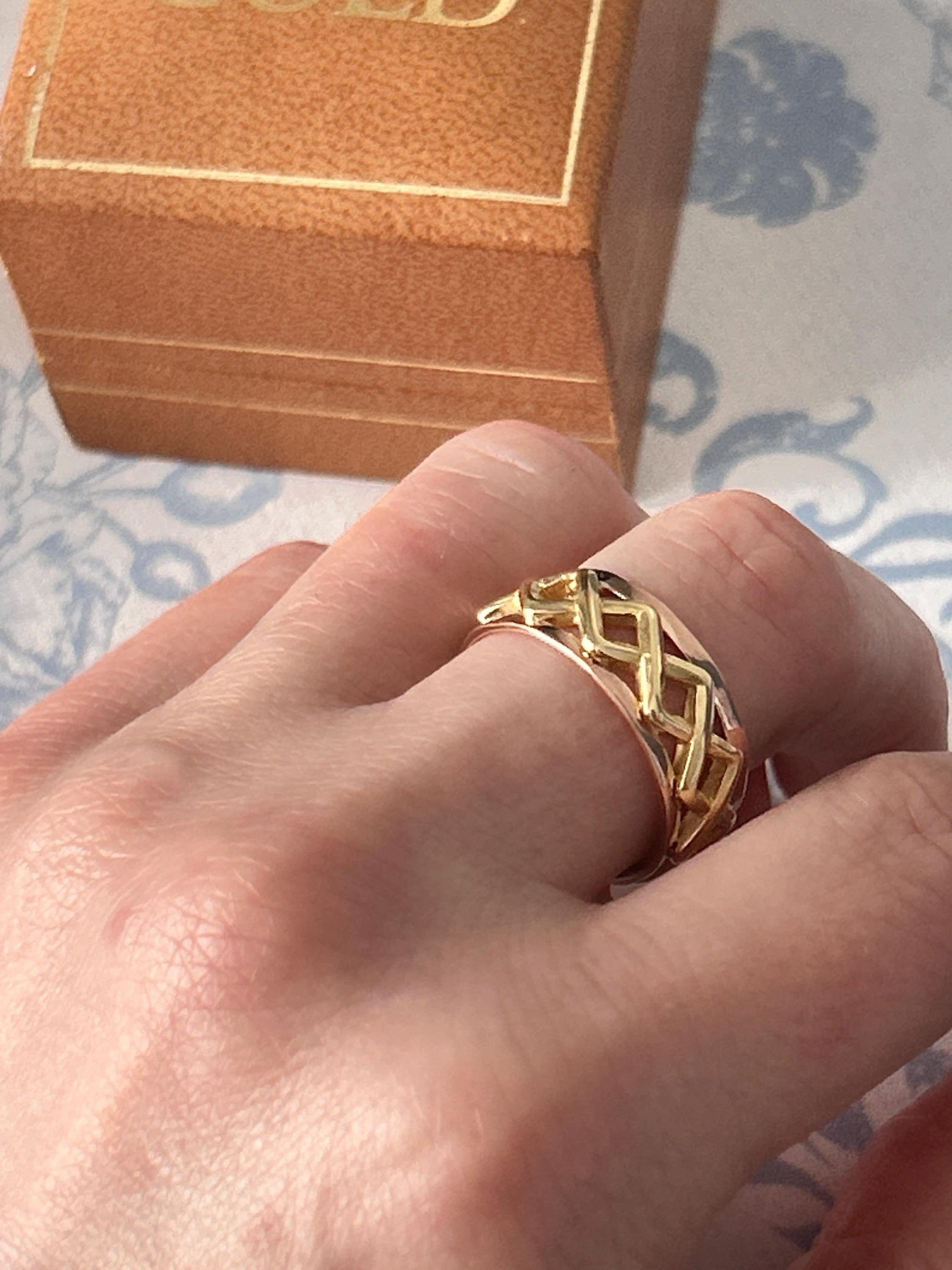 Vintage Clogau 9ct Gold Celtic Weave Band Yellow and Rose Gold Wide Band UK/ Unique Wedding Band: O / US 7.5/ Heirloom Jewellery