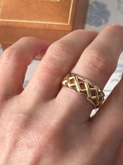 Vintage Clogau 9ct Gold Celtic Weave Band Yellow and Rose Gold Wide Band UK/ Unique Wedding Band: O / US 7.5/ Heirloom Jewellery