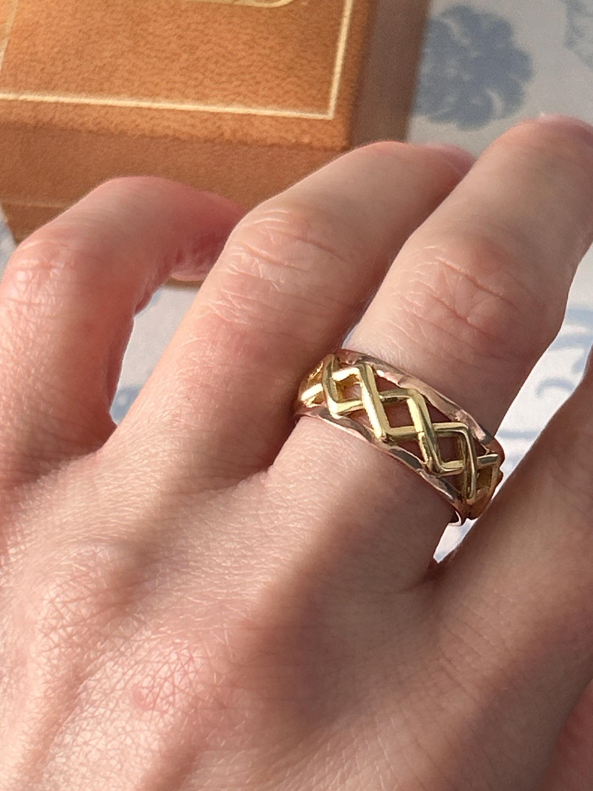 Vintage Clogau 9ct Gold Celtic Weave Band Yellow and Rose Gold Wide Band UK/ Unique Wedding Band: O / US 7.5/ Heirloom Jewellery