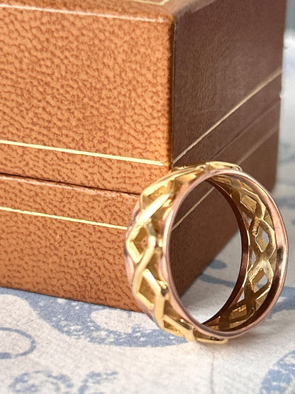 Vintage Clogau 9ct Gold Celtic Weave Band Yellow and Rose Gold Wide Band UK/ Unique Wedding Band: O / US 7.5/ Heirloom Jewellery