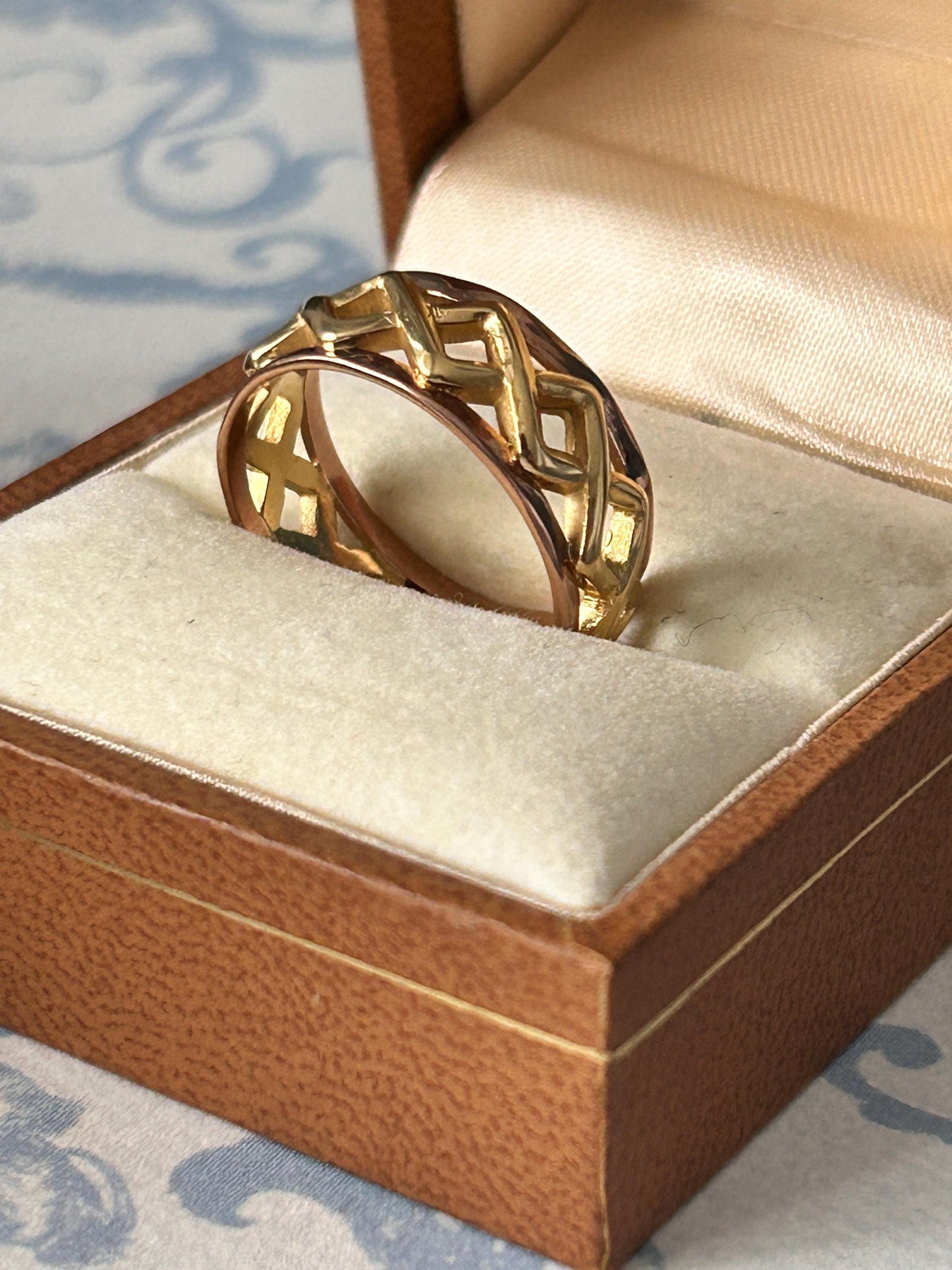 Vintage Clogau 9ct Gold Celtic Weave Band Yellow and Rose Gold Wide Band UK/ Unique Wedding Band: O / US 7.5/ Heirloom Jewellery