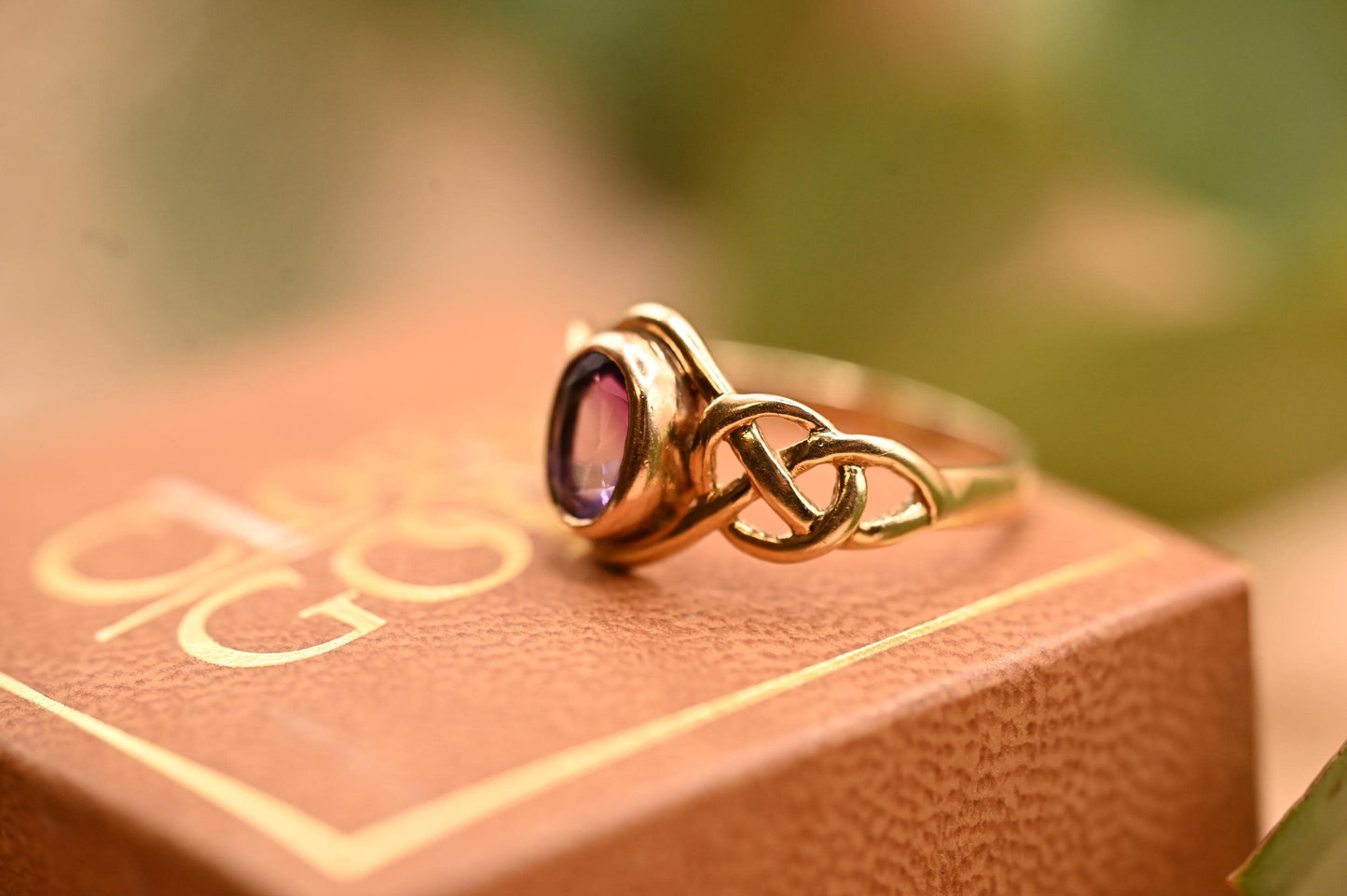 Vintage Clogau 9ct Yellow and Rose Gold Amethyst Celtic Ring Size UK P /US 8 - Welsh Gold