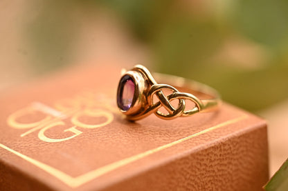 Vintage Clogau 9ct Yellow and Rose Gold Amethyst Celtic Ring Size UK P /US 8 - Welsh Gold
