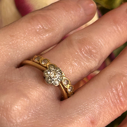 Art Deco 18ct Gold Diamond Flower Solitaire Ring UK O US 7.5 - Antique Jewelry Heirloom/ Engagement Ring