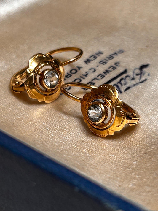 Vintage 18ct Italian Dormeuse Earrings Paste Mid Century Jewelry