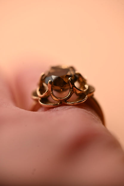 Vintage smokey quartz 1970s Ring - English Old Gold Heirloom UK J / US 5