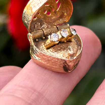 Vintage Mid-Century 9ct Gold Heart Box with Surprise Ring Pendant - Collectable Charm English Hallmark