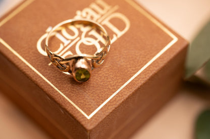 Vintage Clogau 9ct Yellow and Rose Gold Peridot Celtic Ring Size UK Q /US 8.5 - Welsh Gold