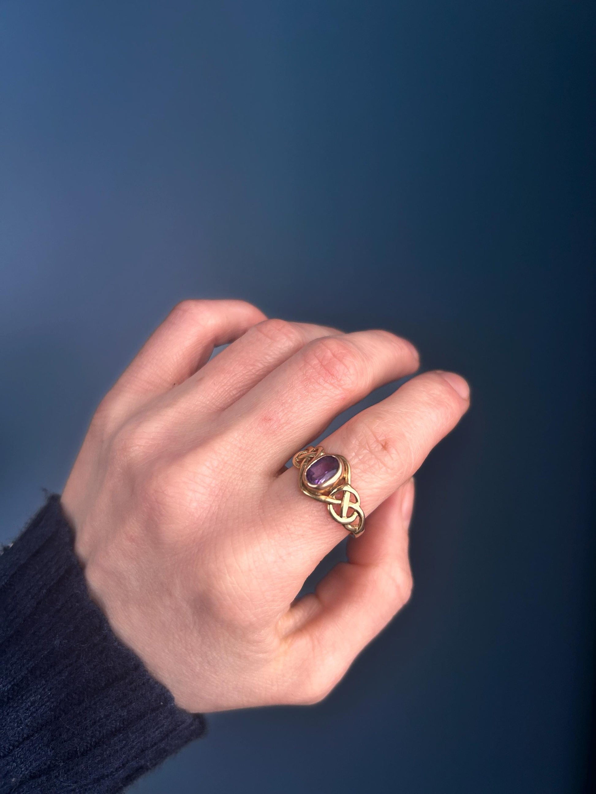 Vintage Clogau 9ct Yellow and Rose Gold Amethyst Celtic Ring Size UK P /US 8 - Welsh Gold