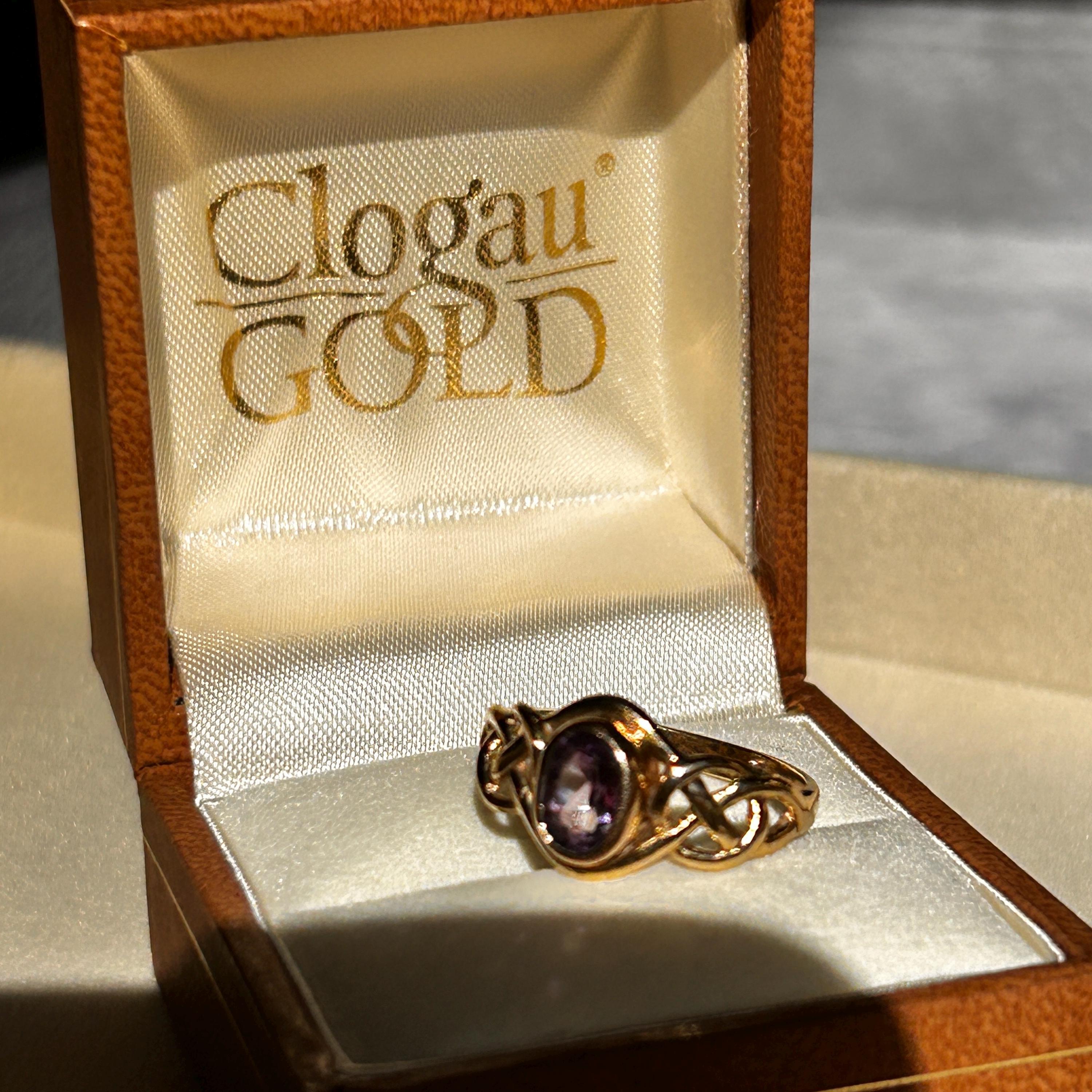 Vintage Clogau 9ct Yellow and Rose Gold Amethyst Celtic Ring Size