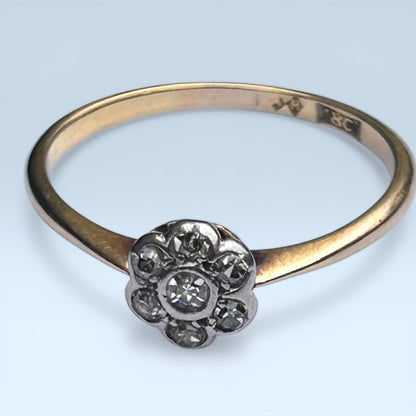 Art Deco 18ct Gold Diamond Flower Solitaire Ring UK O US 7.5 - Antique Jewelry Heirloom/ Engagement Ring