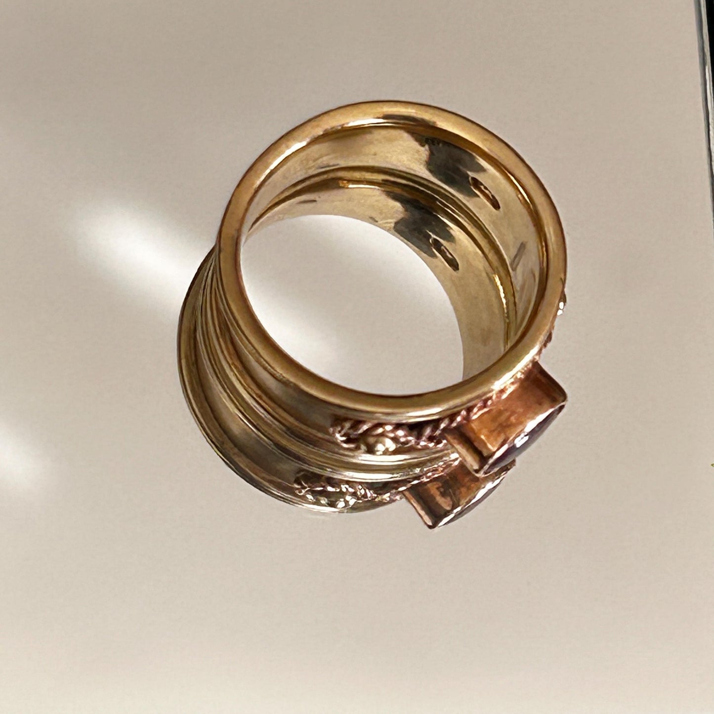 Vintage 9ct Gold Early 1990s Clogau Amethyst Wide Band Ring Byzantine Style - Welsh Gold Ring Size Q / 8.5 Heirloom Estate Jewelry