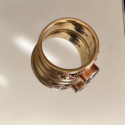 Vintage 9ct Gold Early 1990s Clogau Amethyst Wide Band Ring Byzantine Style - Welsh Gold Ring Size Q / 8.5 Heirloom Estate Jewelry