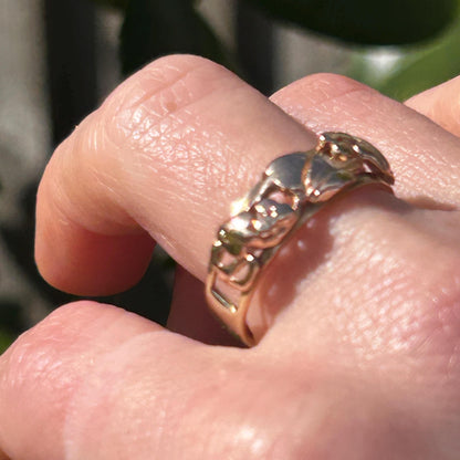 Vintage Early Edition Clogau Tree of Life Ring UK P / US 8 Rose and Yellow 9ct Gold - Welsh Celtic Jewelry