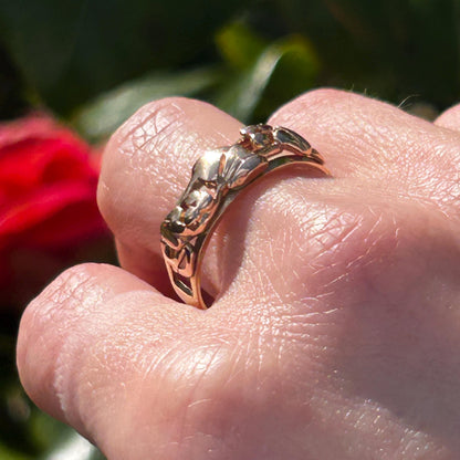 Vintage Early Edition Clogau Tree of Life Ring UK P / US 8 Rose and Yellow 9ct Gold - Welsh Celtic Jewelry