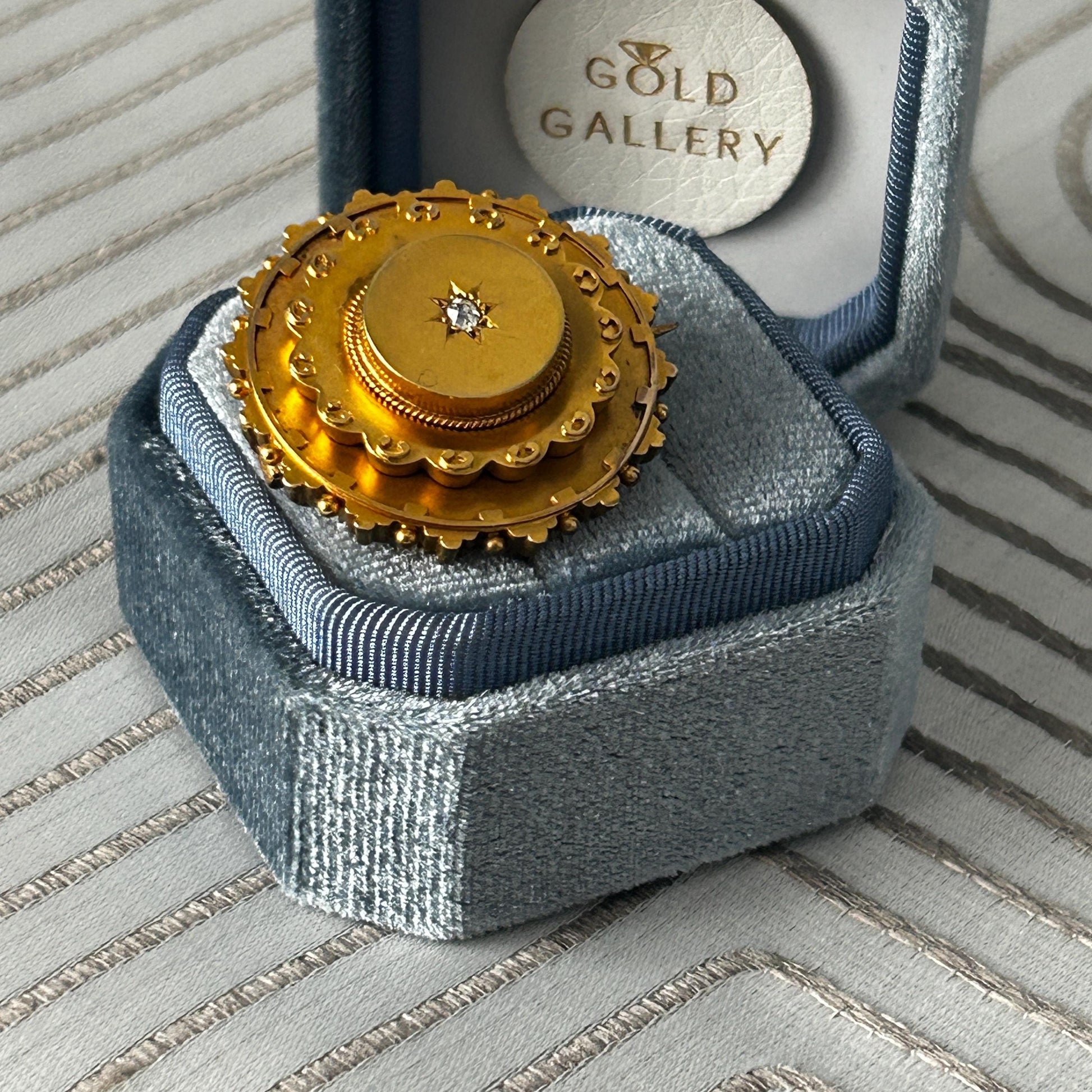 Antique Victorian Mourning Brooch | 15ct Yellow Gold | Old Cushion Cut Diamond | Star Set | Late 19th Century Jewellery