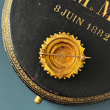 Antique Victorian Mourning Brooch | 15ct Yellow Gold | Old Cushion Cut Diamond | Star Set | Late 19th Century Jewellery