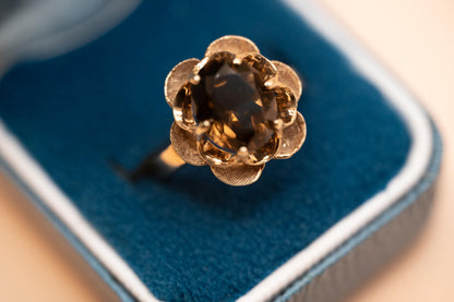 Vintage smokey quartz 1970s Ring - English Old Gold Heirloom UK J / US 5