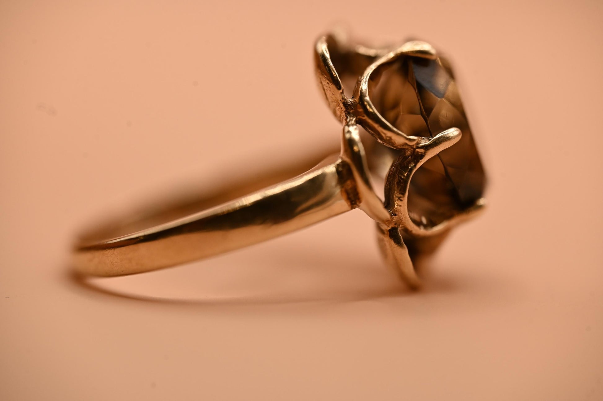 Vintage smokey quartz 1970s Ring - English Old Gold Heirloom UK J / US 5