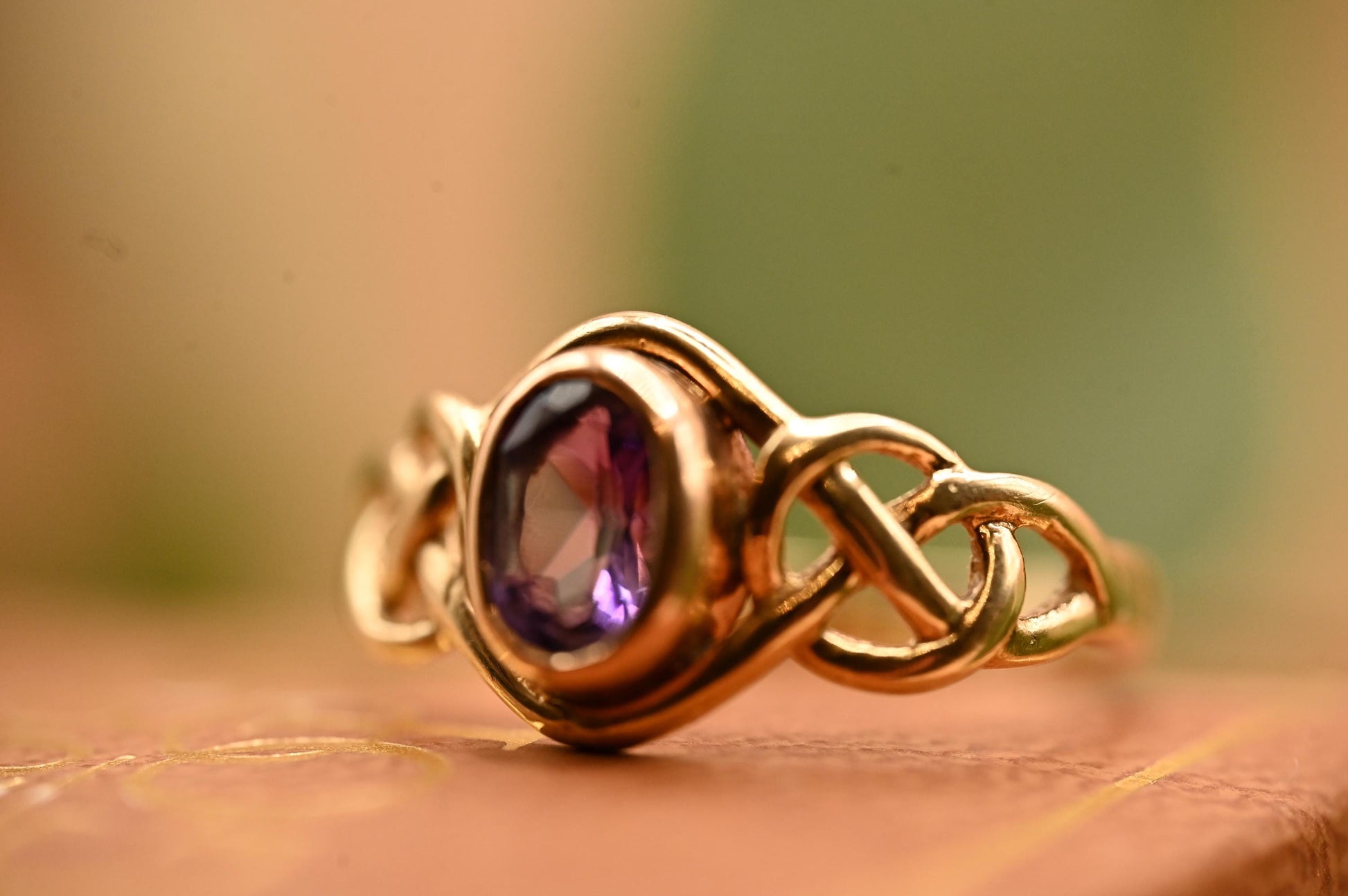Vintage Clogau 9ct Yellow and Rose Gold Amethyst Celtic Ring Size UK P /US 8 - Welsh Gold