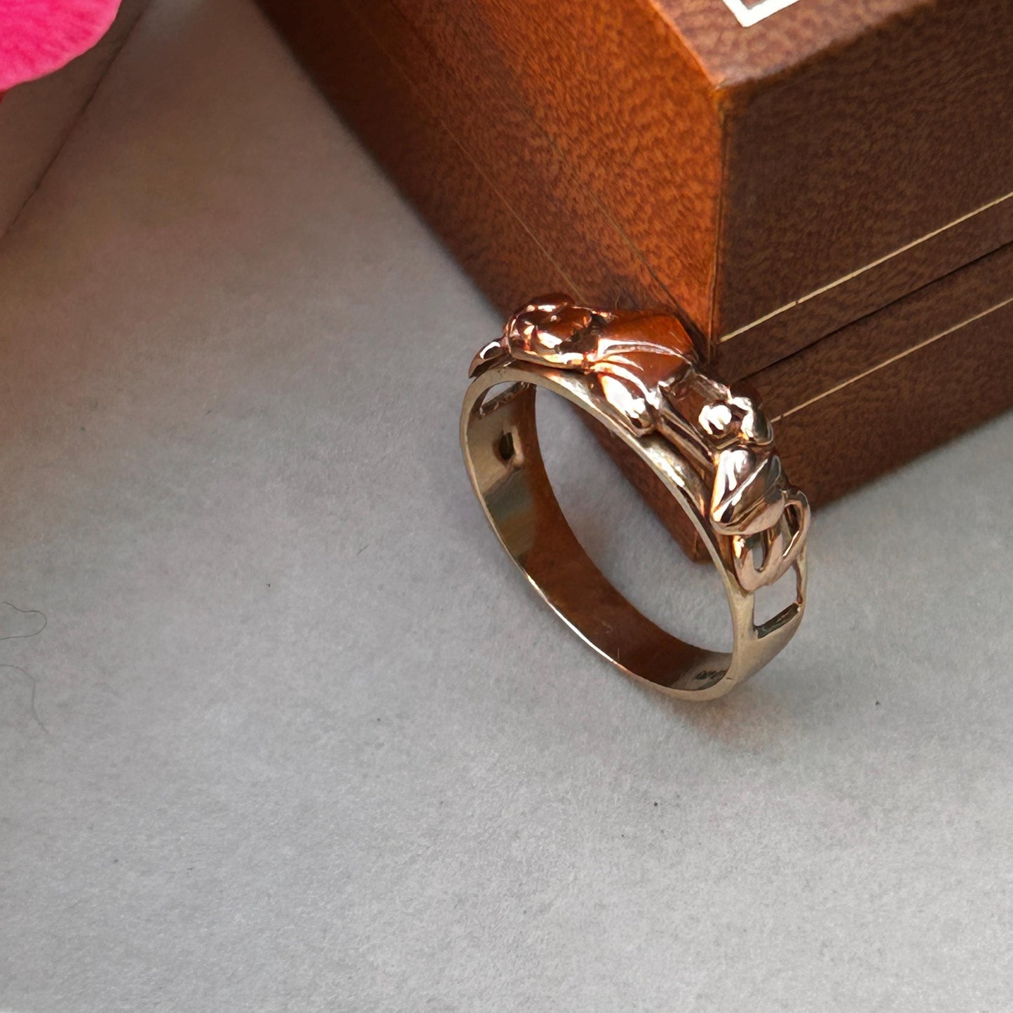 Vintage Early Edition Clogau Tree of Life Ring UK P / US 8 Rose and Yellow 9ct Gold - Welsh Celtic Jewelry