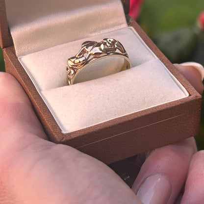 Vintage Early Edition Clogau Tree of Life Ring UK P / US 8 Rose and Yellow 9ct Gold - Welsh Celtic Jewelry