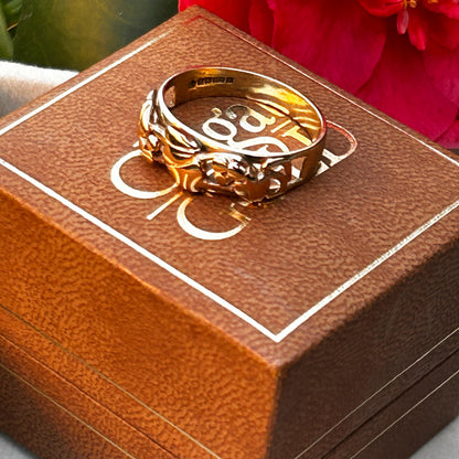 Vintage Early Edition Clogau Tree of Life Ring UK P / US 8 Rose and Yellow 9ct Gold - Welsh Celtic Jewelry