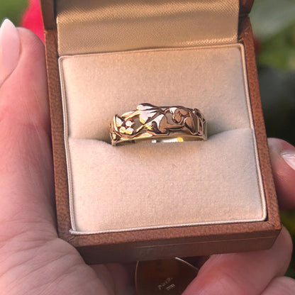 Vintage Early Edition Clogau Tree of Life Ring UK P / US 8 Rose and Yellow 9ct Gold - Welsh Celtic Jewelry
