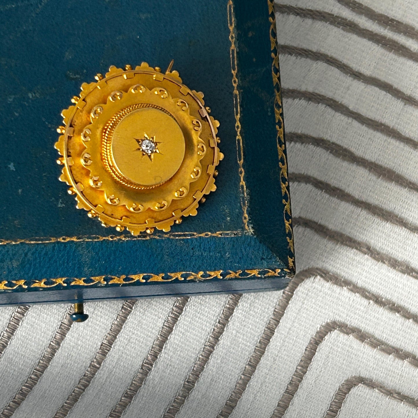Antique Victorian Mourning Brooch | 15ct Yellow Gold | Old Cushion Cut Diamond | Star Set | Late 19th Century Jewellery