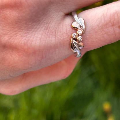 Vintage Clogau White Gold and Rose Gold Diamond Tree of Life Ring Size UK - K / US - 5.5