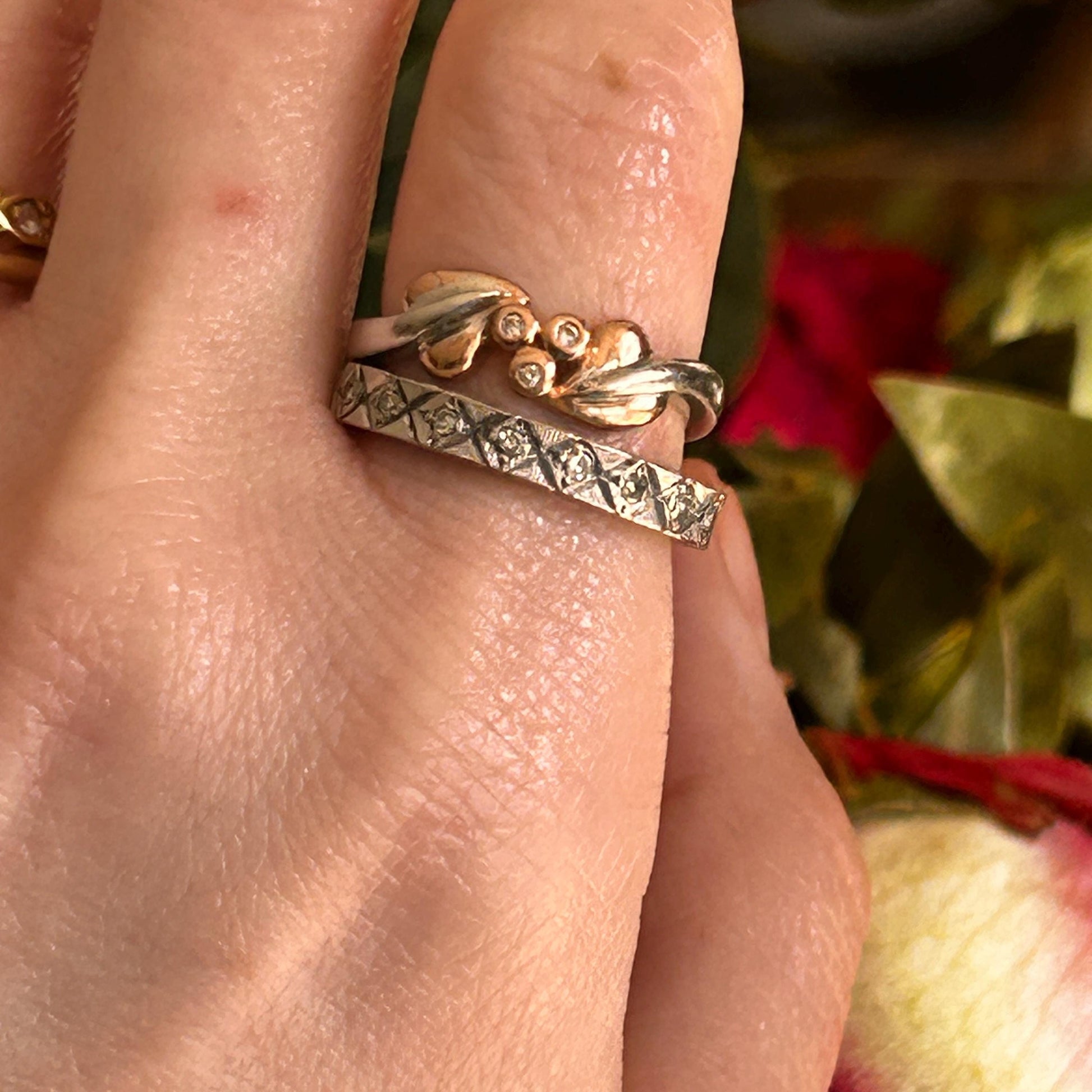 Vintage Clogau White Gold and Rose Gold Diamond Tree of Life Ring Size UK - K / US - 5.5