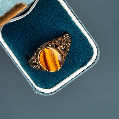 Vintage 9ct Gold Tigers Eye Signet Ring Size V / 11 - Mens Jewelry