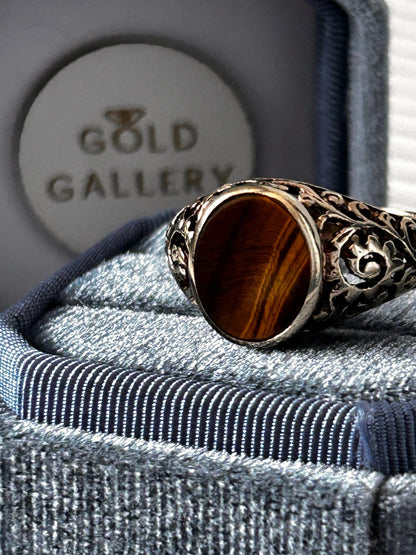Vintage 9ct Gold Tigers Eye Signet Ring Size V / 11 - Mens Jewelry
