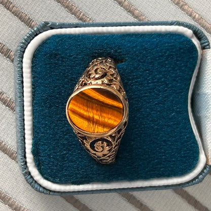 Vintage 9ct Gold Tigers Eye Signet Ring Size V / 11 - Mens Jewelry