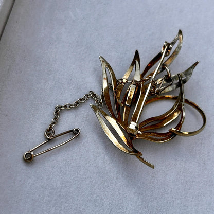 Mid-Century 9ct Gold Brooch Floral Spray Textured Jewellery