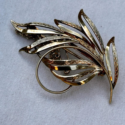 Mid-Century 9ct Gold Brooch Floral Spray Textured Jewellery