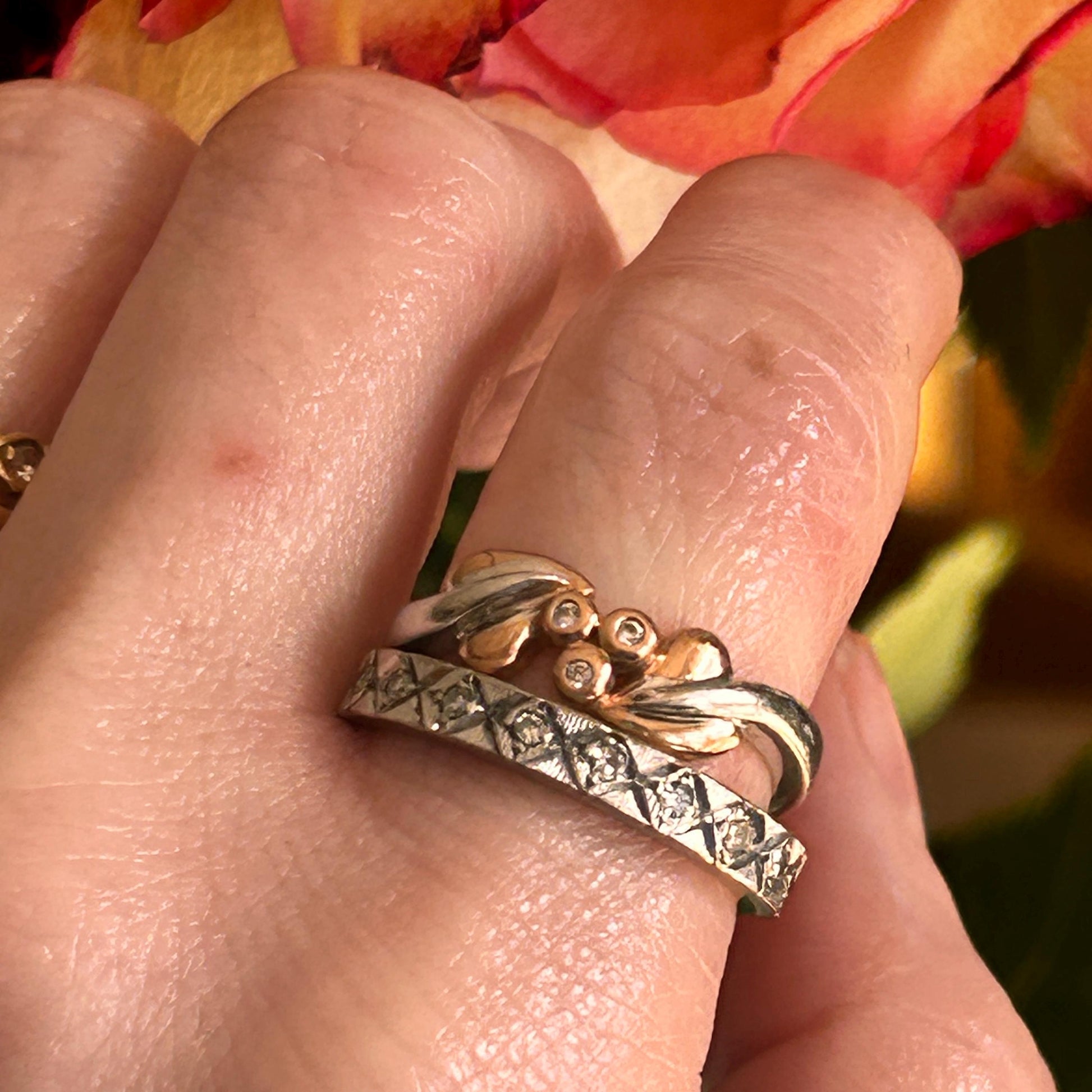 Vintage Clogau White Gold and Rose Gold Diamond Tree of Life Ring Size UK - K / US - 5.5