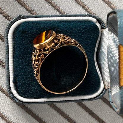 Vintage 9ct Gold Tigers Eye Signet Ring Size V / 11 - Mens Jewelry